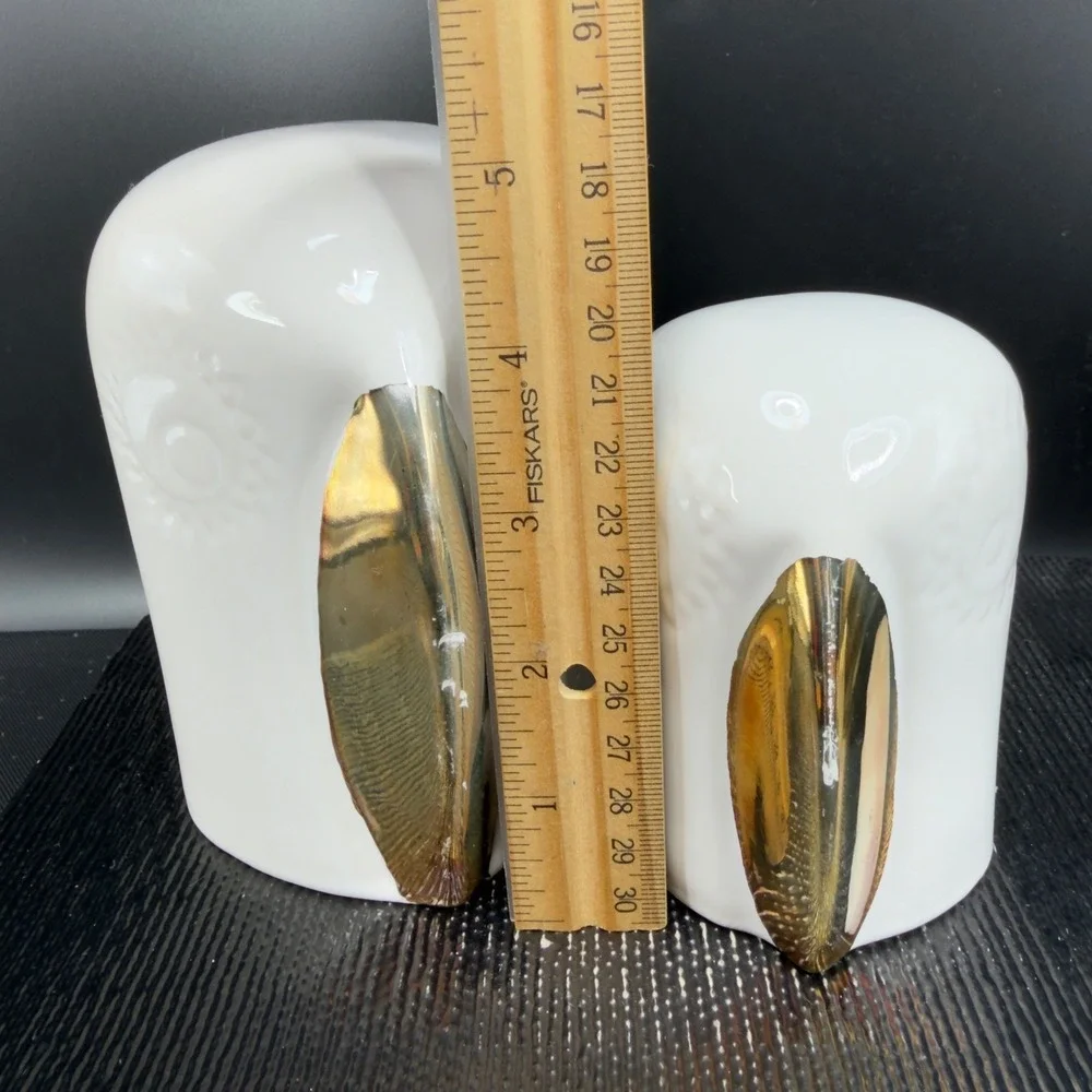 IKEA Ceramic Owl Figurine Set White Gold Metallic Beak Minimalist Decor set of 2